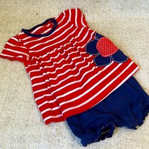 Carter’s girls 12 month coordinating top with bloomer bottoms.